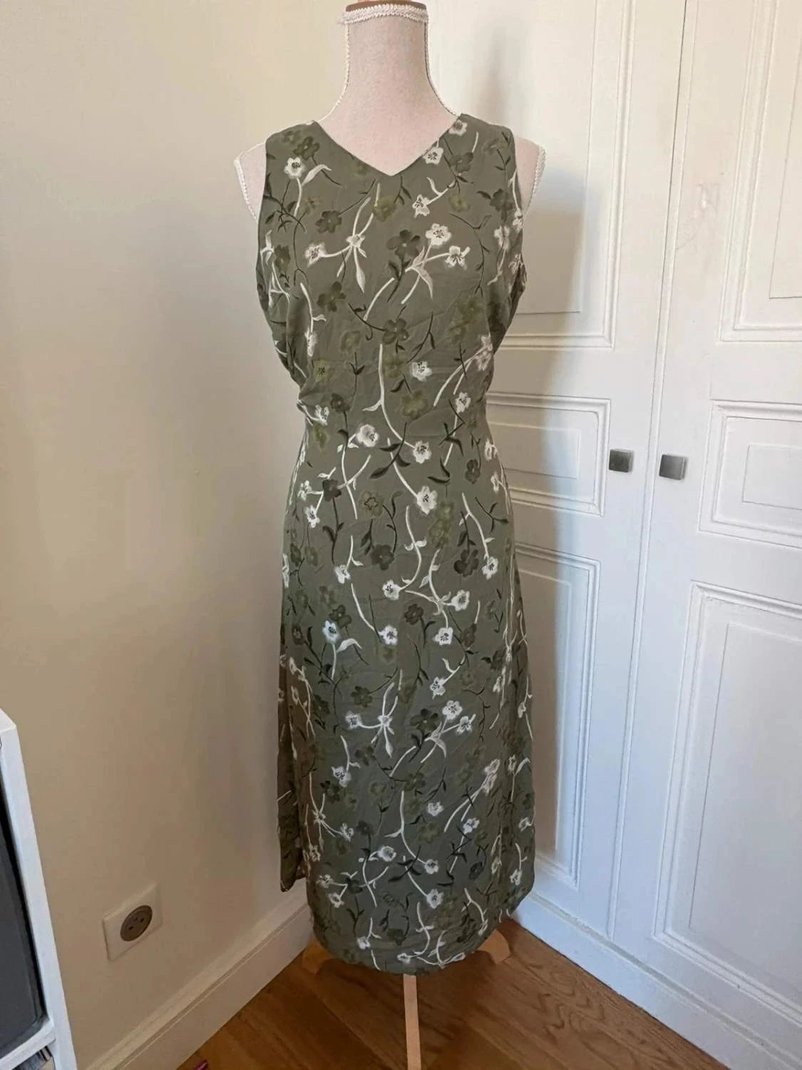 Vestido Um & Compagnie verde floral T11/12 (M/L) vestido largo fluido vintage bohemio – photo 2